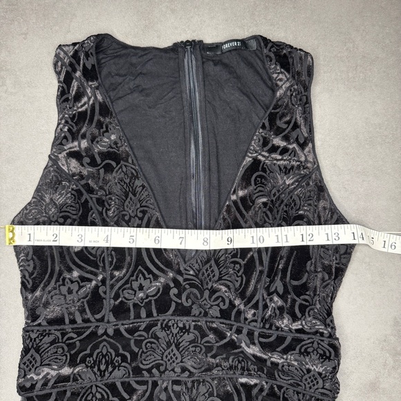Forever 21 Black Patterned Velvet Sheer Jumpsuit With Flare Bottoms - Picture 4 of 5